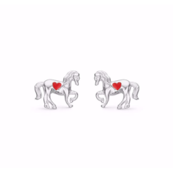 Horse Earstuds in silver with red heart