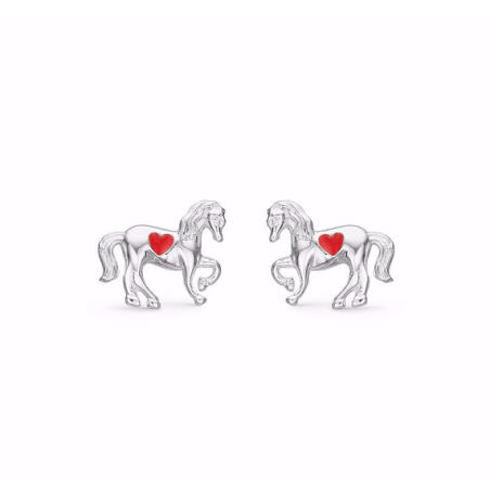 Horse Earstuds in silver with red heart