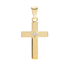 Lund - Polished gold cross with diamond, 16x11mm