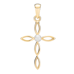 Lund - Open gold cross with white pearl