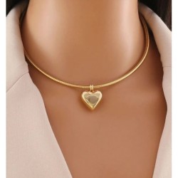 1 Piece Gold Heart Shape Stainless Steel Beaded Pendant Necklace