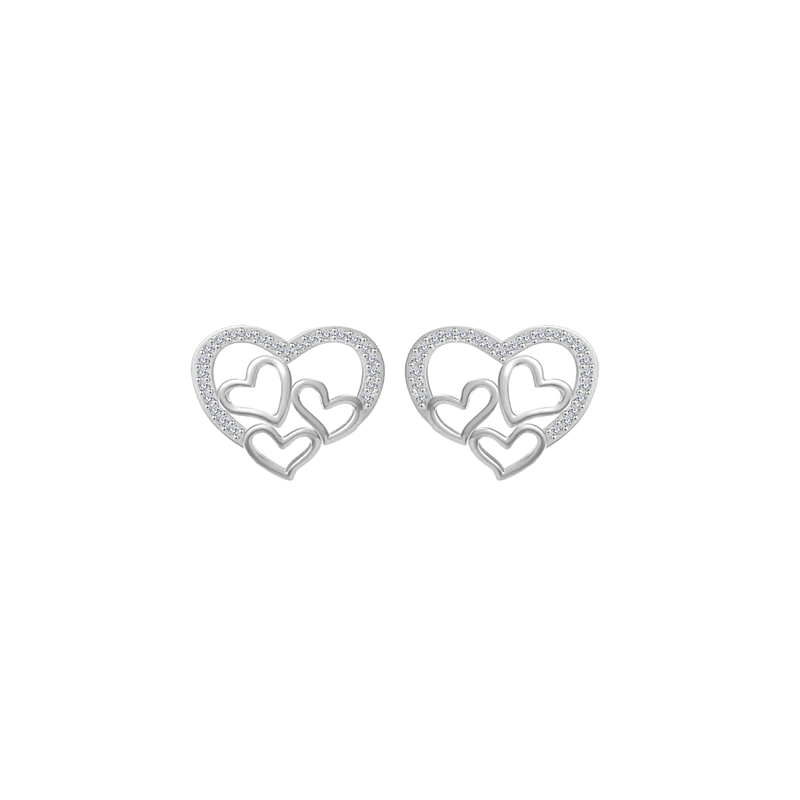 Støvring - Ear studs with hearts and synthetic cubic zirconia , silver