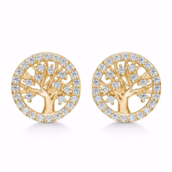 G&S - Ear sticks with Tree Of Life and zircons, gold plated