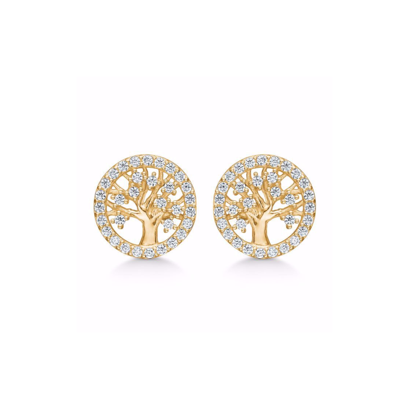 G&S - Ear sticks with Tree Of Life and zircons, gold plated