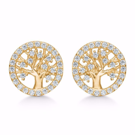 G&S - Ear sticks with Tree Of Life and zircons, gold plated