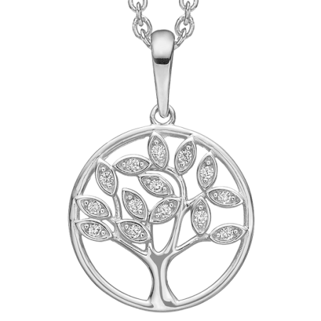 Støvring - Zircon Tree Of Life necklace, white gold