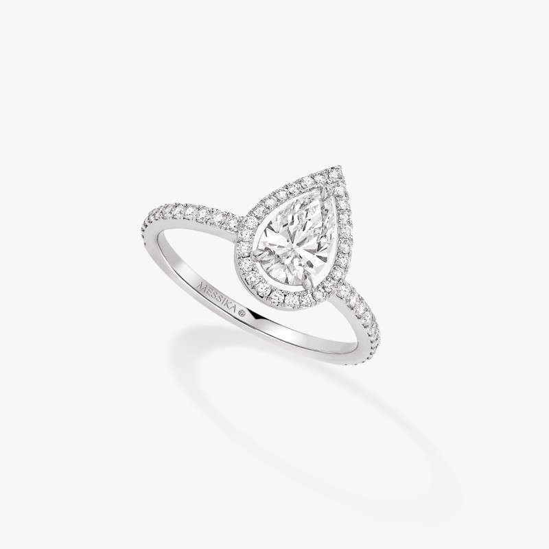 WHITE GOLD DIAMOND RING M-LOVE SOLITAIRE PEAR CUT