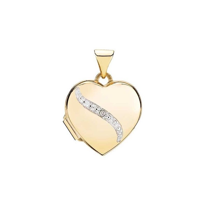 Lund - 8ct gold heart locket with 0.005 diamond, 15mm