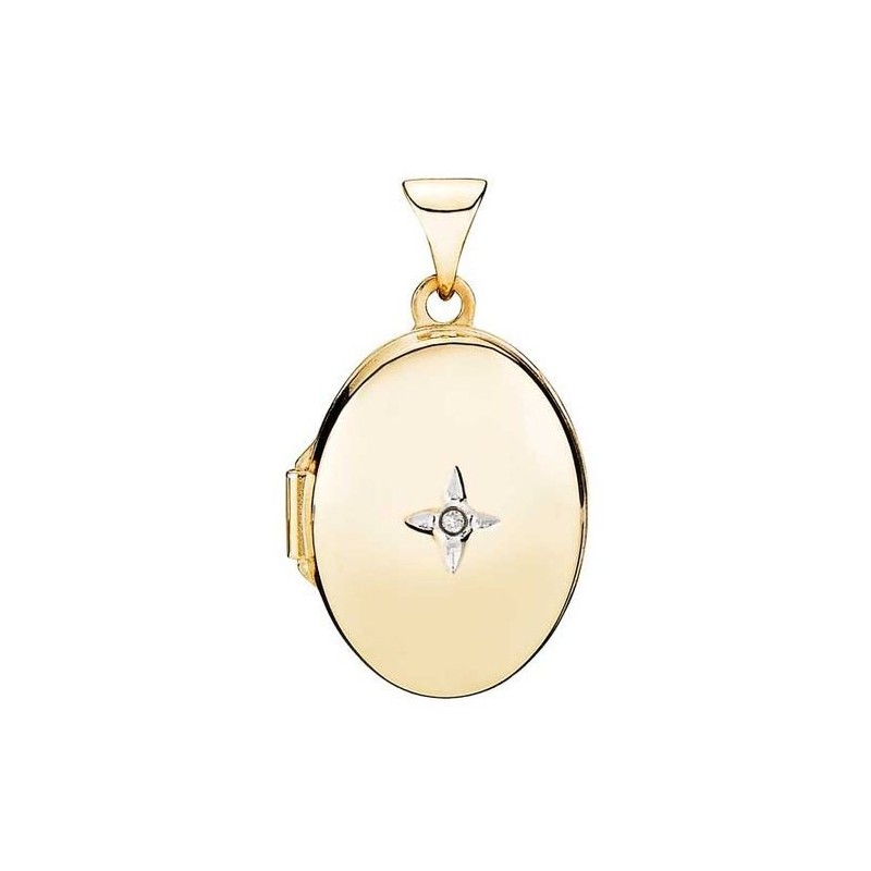 Lund - 8ct gold locket with 0.005 diamond, 17x13mm