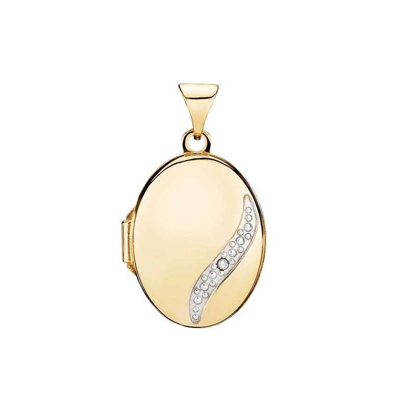 Lund - 14ct gold locket with 0.005 diamond, 17x13mm