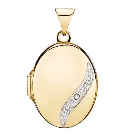 Lund - 14ct gold locket with 0.005 diamond, 17x13mm