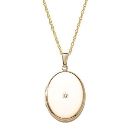 Marathon - Oval locket with 0,02ct diamond and chain