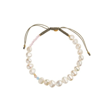 Perlie Creme Bracelet - Blue and Pink Stone