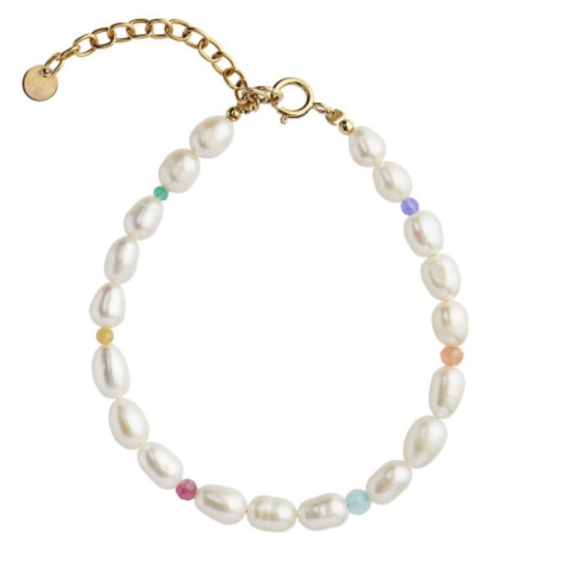 White Pearls and Candy stones Bracelet Gold