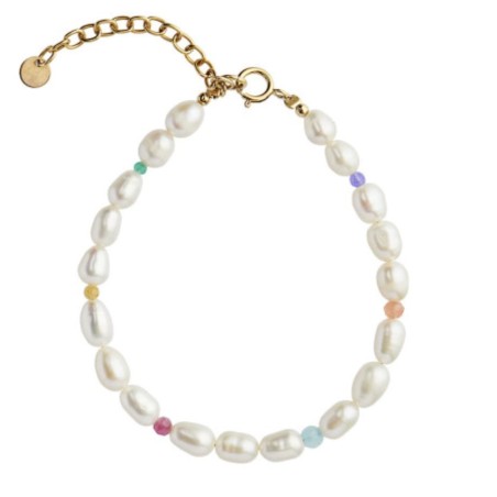 White Pearls and Candy stones Bracelet Gold