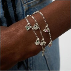 SPIRITUAL CHARMS BRACELET/ANKLET WITH CUBIC ZIRCONIA - SILVER