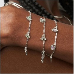 SPIRITUAL CHARMS BRACELET/ANKLET WITH CUBIC ZIRCONIA - SILVER