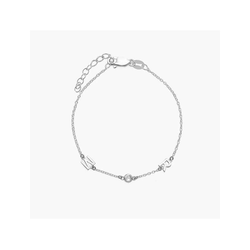 INEZ INITIAL BRACELET/ANKLET WITH DIAMOND - SILVER