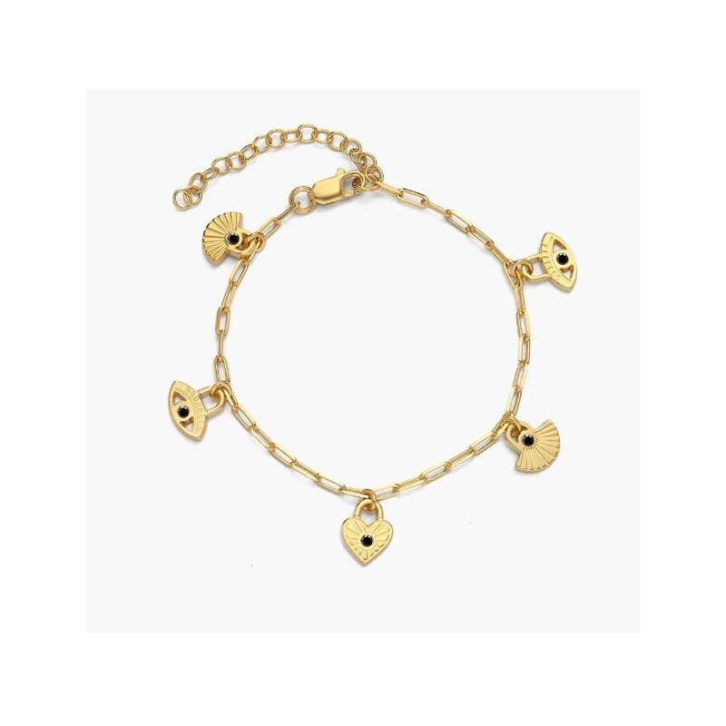 SPIRITUAL CHARMS BRACELET/ANKLET WITH CUBIC ZIRCONIA - GOLD VERMEIL