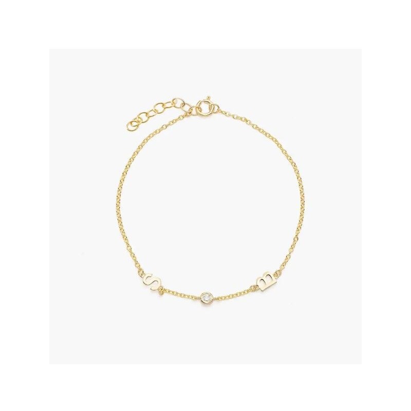 INEZ INITIAL BRACELET/ANKLET WITH DIAMOND - 14K SOLID GOLD