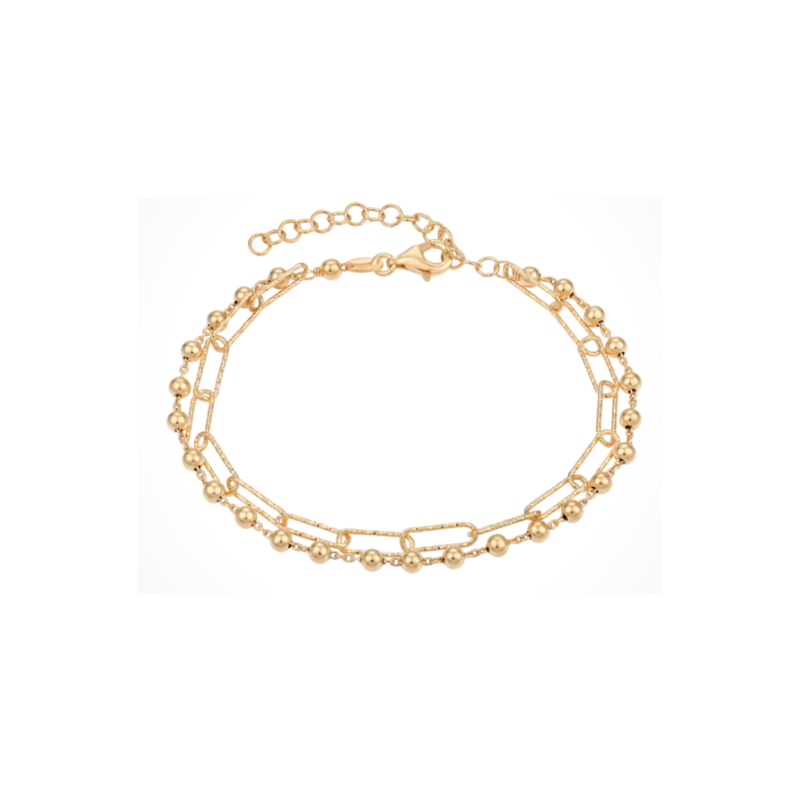 Støvring - Double Bracelet With balls and oval joint chains, gold plated